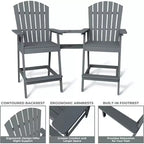 Acekool Bar Height Adirondack Chairs Set of 2 with Connecting Tray, Natural Wood Elevated Patio Chairs for Deck & Backyard