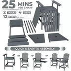 Acekool Bar Height Adirondack Chairs Set of 2 with Connecting Tray, Natural Wood Elevated Patio Chairs for Deck & Backyard