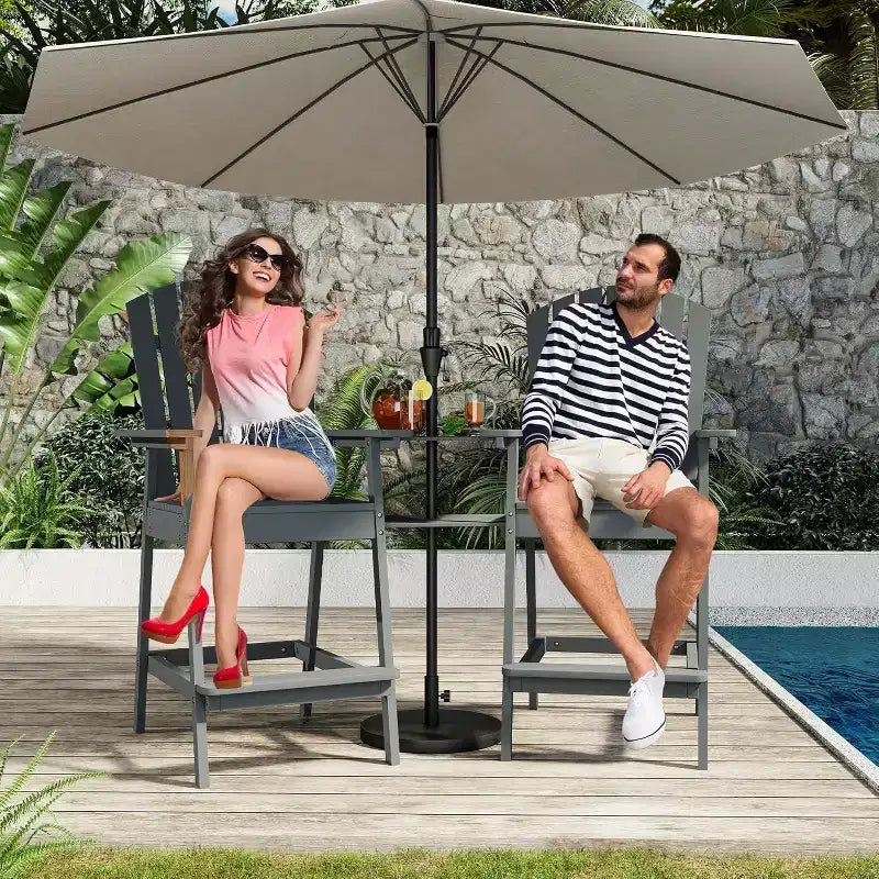 Acekool Bar Height Adirondack Chairs Set of 2 with Connecting Tray, Natural Wood Elevated Patio Chairs for Deck & Backyard