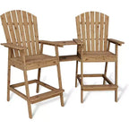 Acekool Bar Height Adirondack Chairs Set of 2 with Connecting Tray, Natural Wood Elevated Patio Chairs for Deck & Backyard