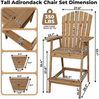 Acekool Bar Height Adirondack Chairs Set of 2 with Connecting Tray, Natural Wood Elevated Patio Chairs for Deck & Backyard