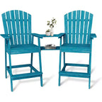 Acekool Bar Height Adirondack Chairs Set of 2 with Connecting Tray, Natural Wood Elevated Patio Chairs for Deck & Backyard