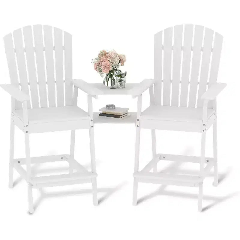 Acekool Bar Height Adirondack Chairs Set of 2 with Connecting Tray, Natural Wood Elevated Patio Chairs for Deck & Backyard