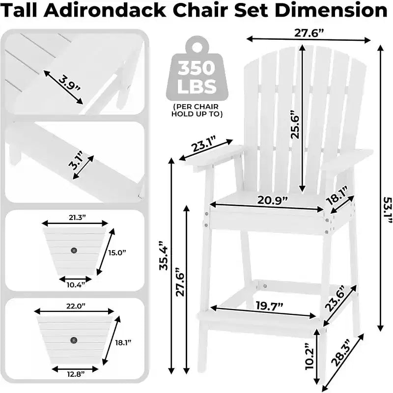 Acekool Bar Height Adirondack Chairs Set of 2 with Connecting Tray, Natural Wood Elevated Patio Chairs for Deck & Backyard
