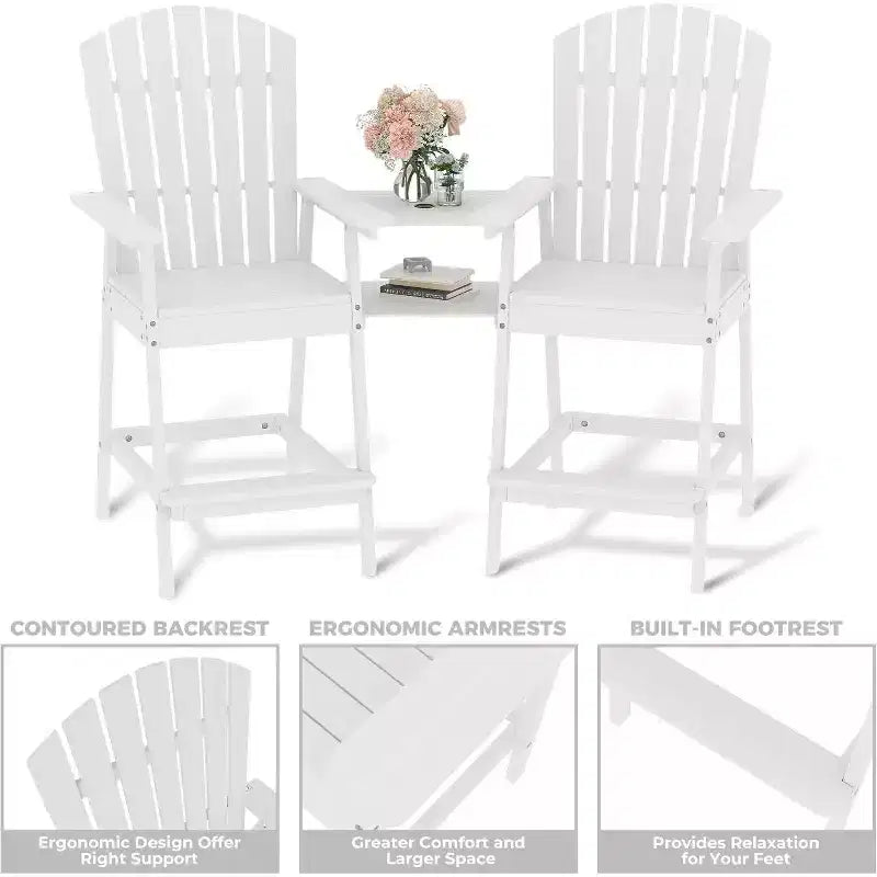 Acekool Bar Height Adirondack Chairs Set of 2 with Connecting Tray, Natural Wood Elevated Patio Chairs for Deck & Backyard