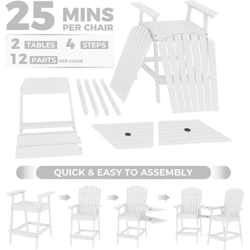 Acekool Bar Height Adirondack Chairs Set of 2 with Connecting Tray, Natural Wood Elevated Patio Chairs for Deck & Backyard