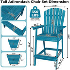 Acekool Bar Height Adirondack Chairs Set of 2 with Connecting Tray, Natural Wood Elevated Patio Chairs for Deck & Backyard