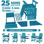 Acekool Bar Height Adirondack Chairs Set of 2 with Connecting Tray, Natural Wood Elevated Patio Chairs for Deck & Backyard