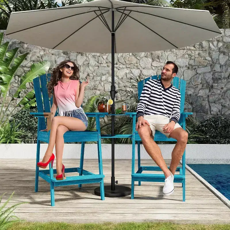 Acekool Bar Height Adirondack Chairs Set of 2 with Connecting Tray, Natural Wood Elevated Patio Chairs for Deck & Backyard