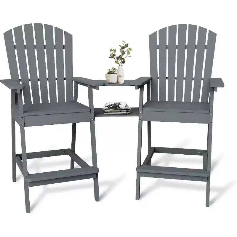 Acekool Bar Height Adirondack Chairs Set of 2 with Connecting Tray, Natural Wood Elevated Patio Chairs for Deck & Backyard