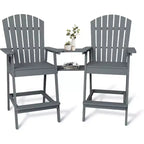 Acekool Bar Height Adirondack Chairs Set of 2 with Connecting Tray, Natural Wood Elevated Patio Chairs for Deck & Backyard