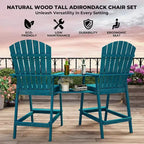 Acekool Bar Height Adirondack Chairs Set of 2 with Connecting Tray, Natural Wood Elevated Patio Chairs for Deck & Backyard