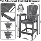 Acekool Recycled Poly Barstool Adirondack Set - 2 Weatherproof Chairs with Connecting Tray