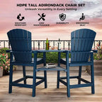 Acekool Recycled Poly Barstool Adirondack Set - 2 Weatherproof Chairs with Connecting Tray