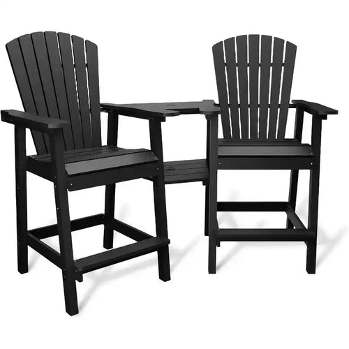 Acekool Set Adirondack da Bar con Sgabello in Poliestere Riciclato - 2 Sedie Resistenti alle Intemperie con Vassoio di Collegamento