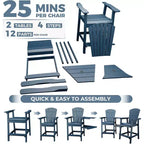 Acekool Recycled Poly Barstool Adirondack Set - 2 Weatherproof Chairs with Connecting Tray