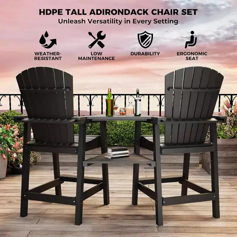 Acekool Recycled Poly Barstool Adirondack Set - 2 Weatherproof Chairs with Connecting Tray