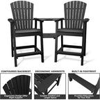 Acekool Recycled Poly Barstool Adirondack Set - 2 Weatherproof Chairs with Connecting Tray