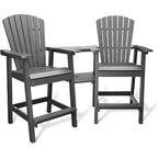 Acekool Recycled Poly Barstool Adirondack Set - 2 Weatherproof Chairs with Connecting Tray