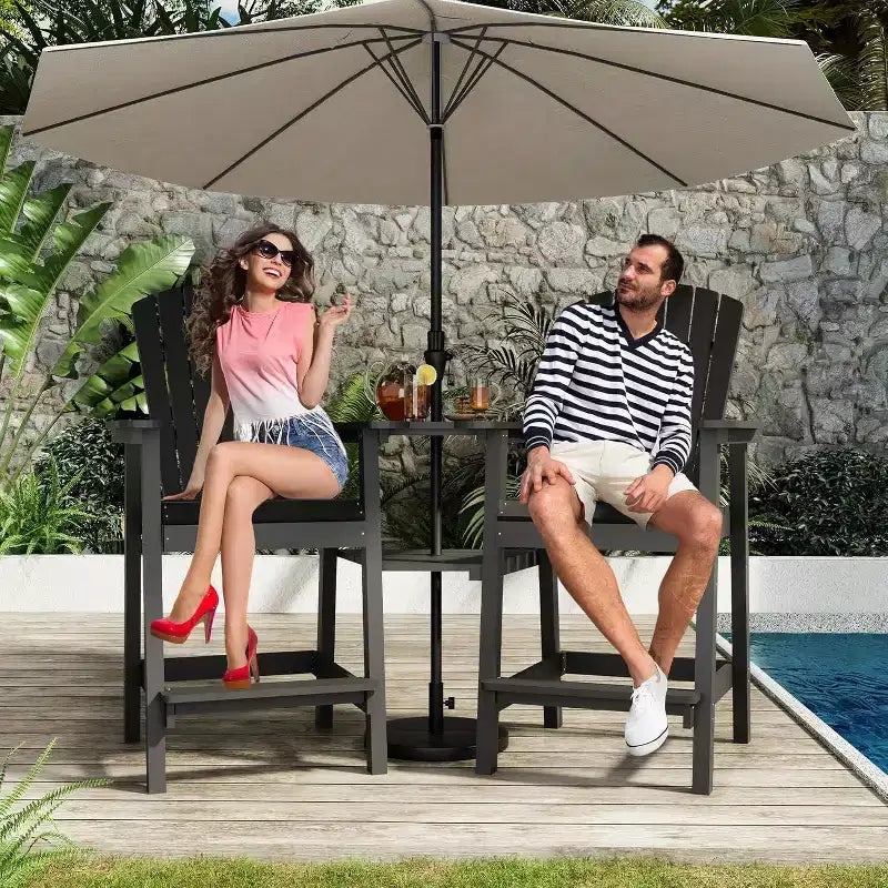 Acekool Recycled Poly Barstool Adirondack Set - 2 Weatherproof Chairs with Connecting Tray