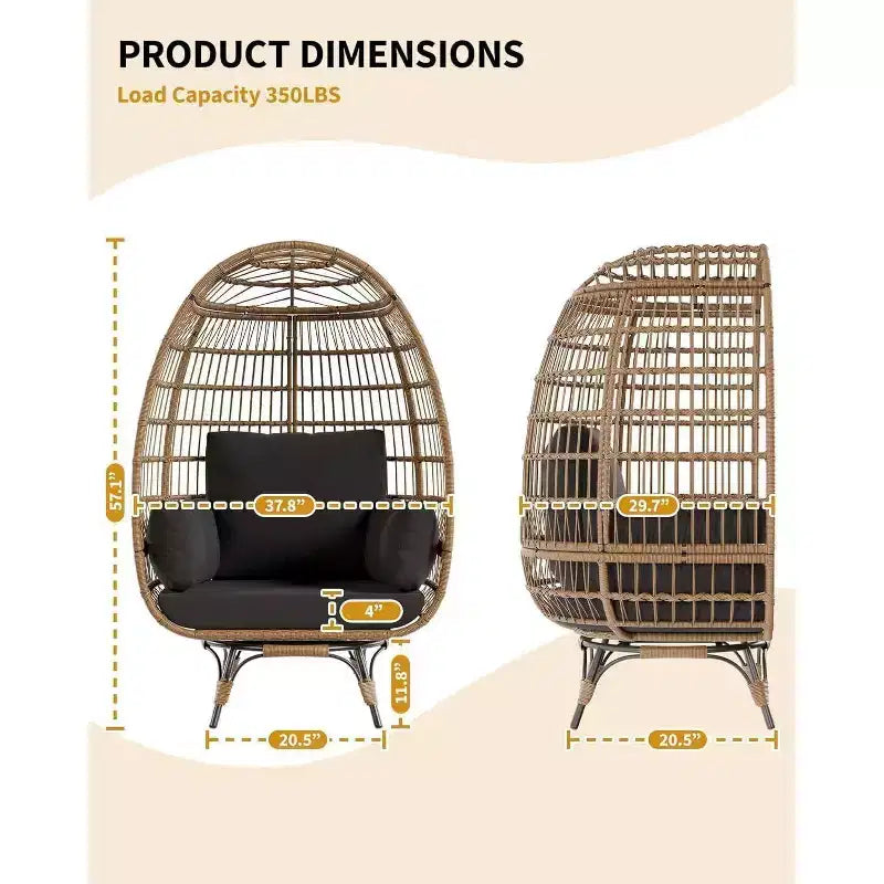 Acekool 360 Swivel Egg Chair with Cushion - PE Rattan Lounge Chair for Indoor/Outdoor Use