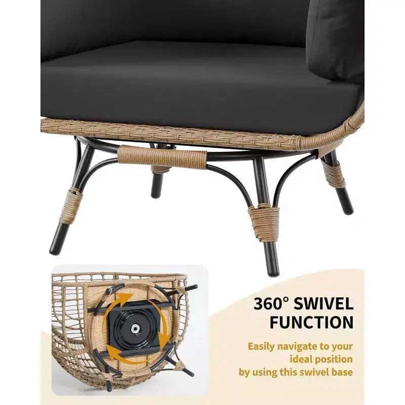 Acekool 360 Swivel Egg Chair with Cushion - PE Rattan Lounge Chair for Indoor/Outdoor Use