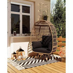 Acekool 360 Swivel Egg Chair with Cushion - PE Rattan Lounge Chair for Indoor/Outdoor Use