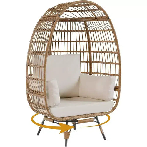 Acekool Sedia a Uovo Girevole a 360° con Cuscino - Sedia a Sdraio in Rattan PE per Uso Interno/Esterno