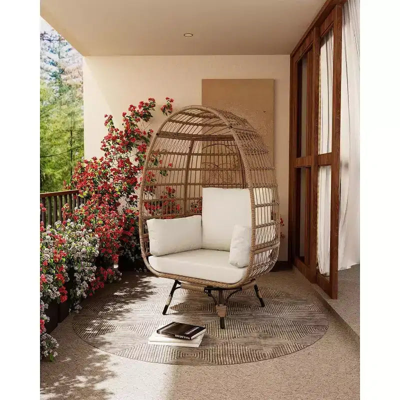Acekool 360 Swivel Egg Chair with Cushion - PE Rattan Lounge Chair for Indoor/Outdoor Use