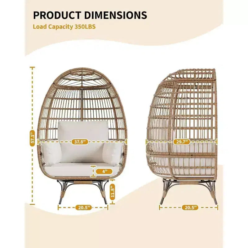 Acekool 360 Swivel Egg Chair with Cushion - PE Rattan Lounge Chair for Indoor/Outdoor Use
