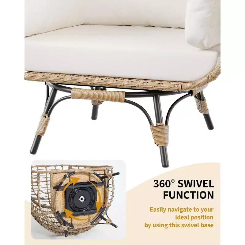 Acekool 360 Swivel Egg Chair with Cushion - PE Rattan Lounge Chair for Indoor/Outdoor Use
