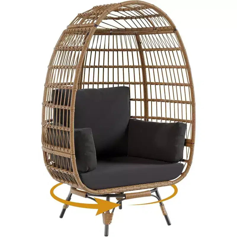 Acekool 360 Swivel Egg Chair with Cushion - PE Rattan Lounge Chair for Indoor/Outdoor Use