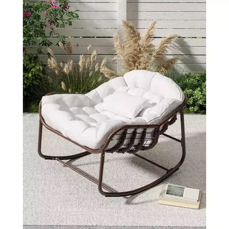 Sedia a dondolo oversize in vimini Acekool - Seduta sontuosa in stile Papasan per uso interno ed esterno