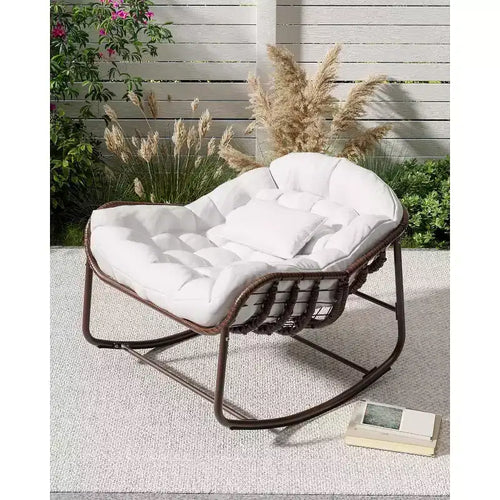 Sedia a dondolo oversize in vimini Acekool - Seduta sontuosa in stile Papasan per uso interno ed esterno