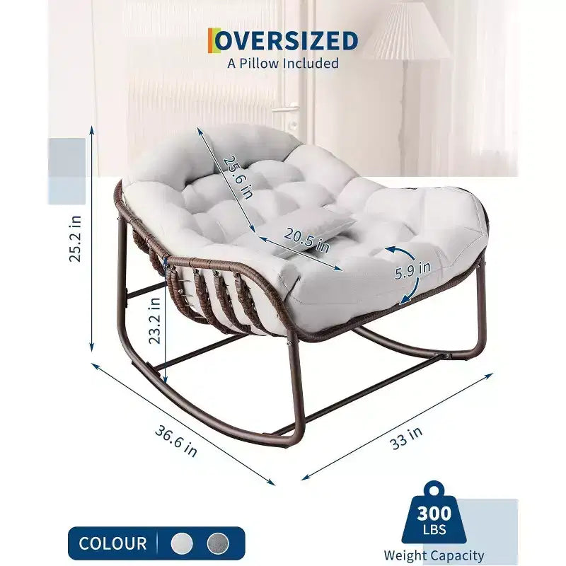 Sedia a dondolo oversize in vimini Acekool - Seduta sontuosa in stile Papasan per uso interno ed esterno
