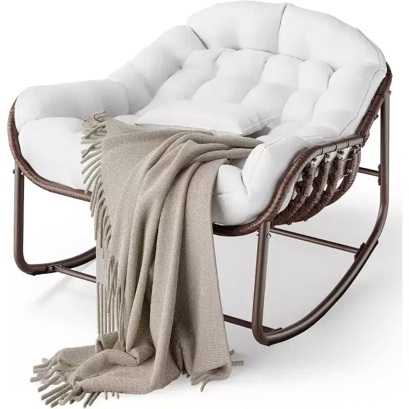 Sedia a dondolo oversize in vimini Acekool - Seduta sontuosa in stile Papasan per uso interno ed esterno