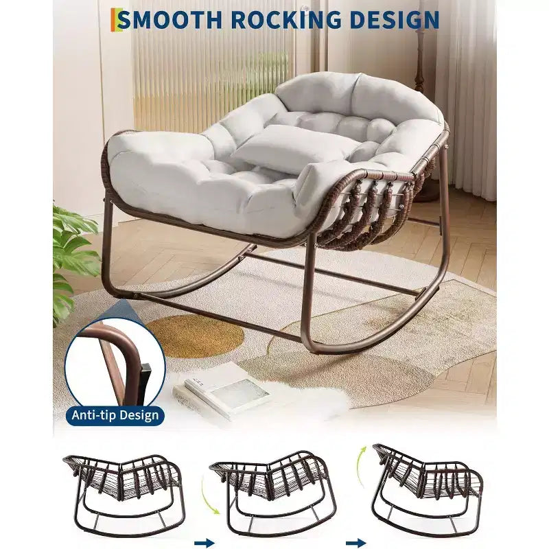 Sedia a dondolo oversize in vimini Acekool - Seduta sontuosa in stile Papasan per uso interno ed esterno