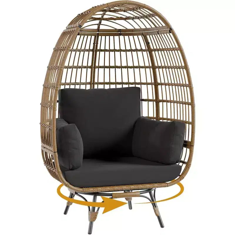Acekool 360 Swivel Egg Chair with Cushions - Indoor/Outdoor Rattan Lounge Chair for Patio & Living Room
