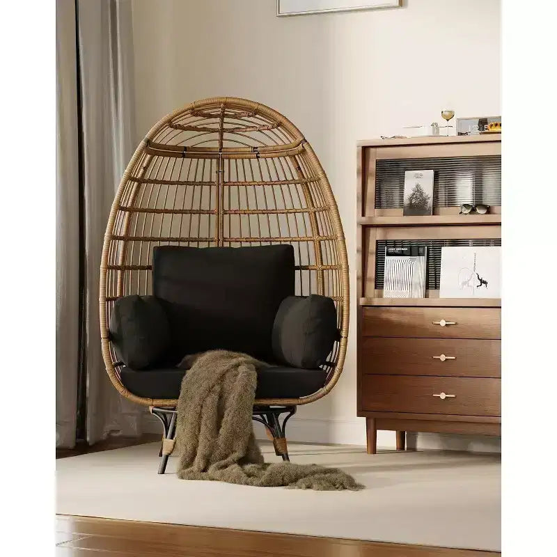 Acekool 360 Swivel Egg Chair with Cushions - Indoor/Outdoor Rattan Lounge Chair for Patio & Living Room