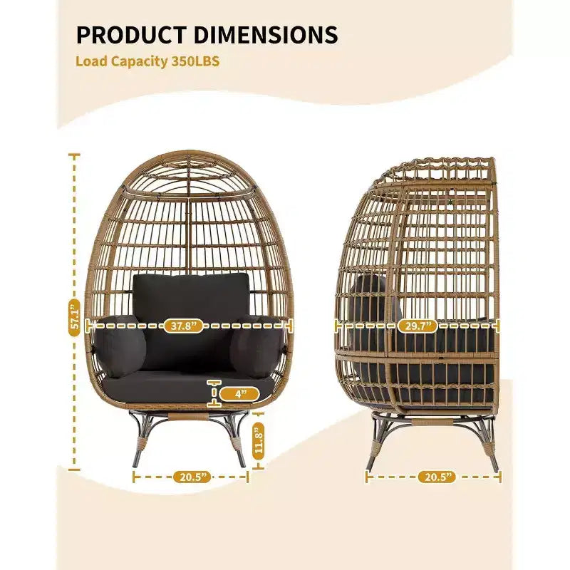 Acekool 360 Swivel Egg Chair with Cushions - Indoor/Outdoor Rattan Lounge Chair for Patio & Living Room