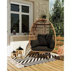 Acekool 360 Swivel Egg Chair with Cushions - Indoor/Outdoor Rattan Lounge Chair for Patio & Living Room