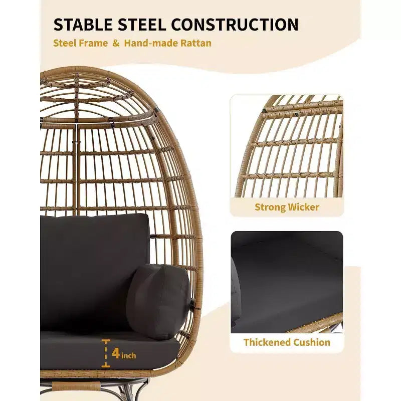 Acekool 360 Swivel Egg Chair with Cushions - Indoor/Outdoor Rattan Lounge Chair for Patio & Living Room