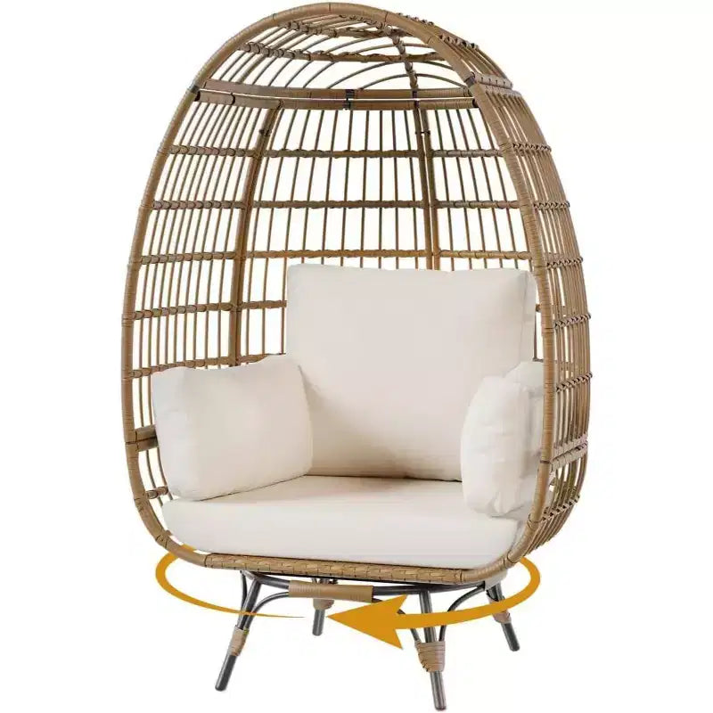 Acekool 360 Swivel Egg Chair with Cushions - Indoor/Outdoor Rattan Lounge Chair for Patio & Living Room