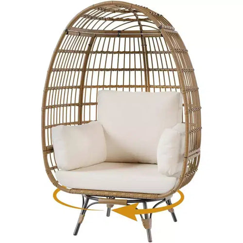 Sedia a uovo girevole a 360° Acekool con cuscini - Sedia a sdraio in rattan per interni/esterni per patio e soggiorno