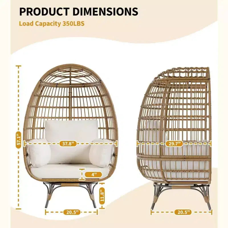 Acekool 360 Swivel Egg Chair with Cushions - Indoor/Outdoor Rattan Lounge Chair for Patio & Living Room