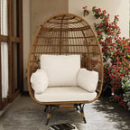 Acekool 360 Swivel Egg Chair with Cushions - Indoor/Outdoor Rattan Lounge Chair for Patio & Living Room