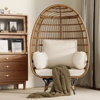 Acekool 360 Swivel Egg Chair with Cushions - Indoor/Outdoor Rattan Lounge Chair for Patio & Living Room