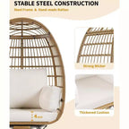 Acekool 360 Swivel Egg Chair with Cushions - Indoor/Outdoor Rattan Lounge Chair for Patio & Living Room