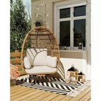 Acekool 360 Swivel Egg Chair with Cushions - Indoor/Outdoor Rattan Lounge Chair for Patio & Living Room