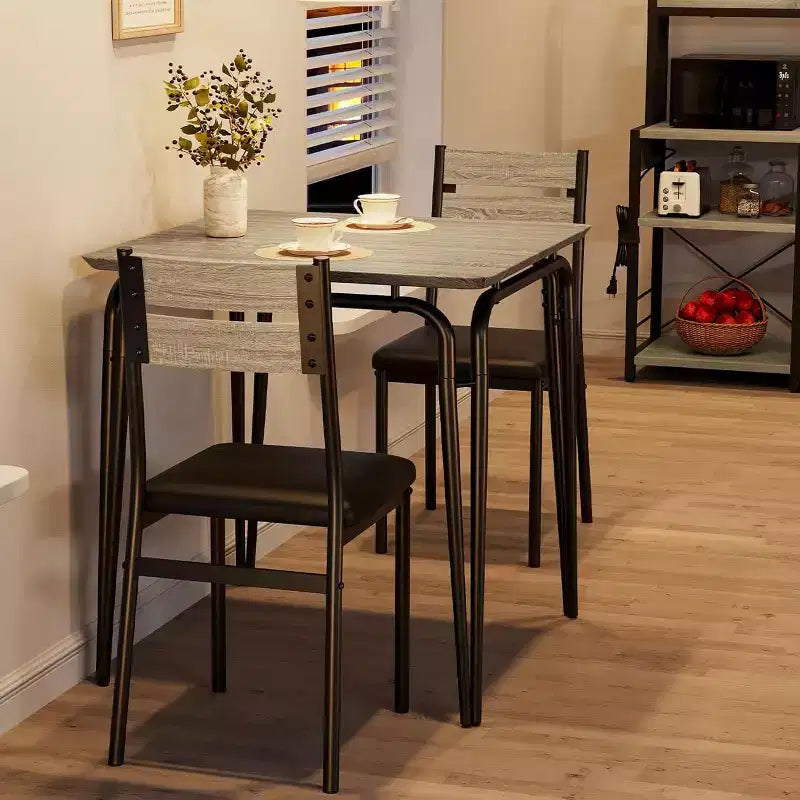 3 Piece Dining Table Set for 2, Small Wooden Kitchen Table w/Storage, Farmhouse Square Dinette Set for Dining Room, Apartment, Small Space